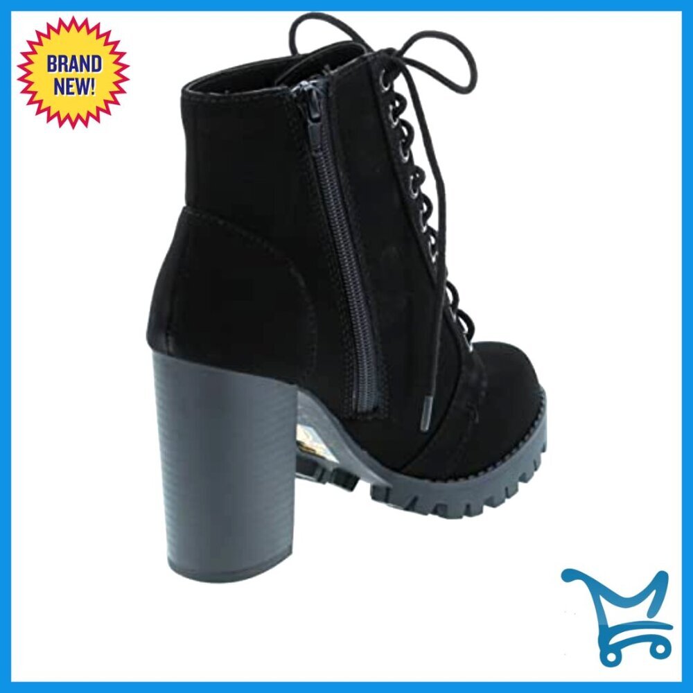 Lace Up Ankle Boots with Stacked Heel and Side Zipper - Picture 5 of 7